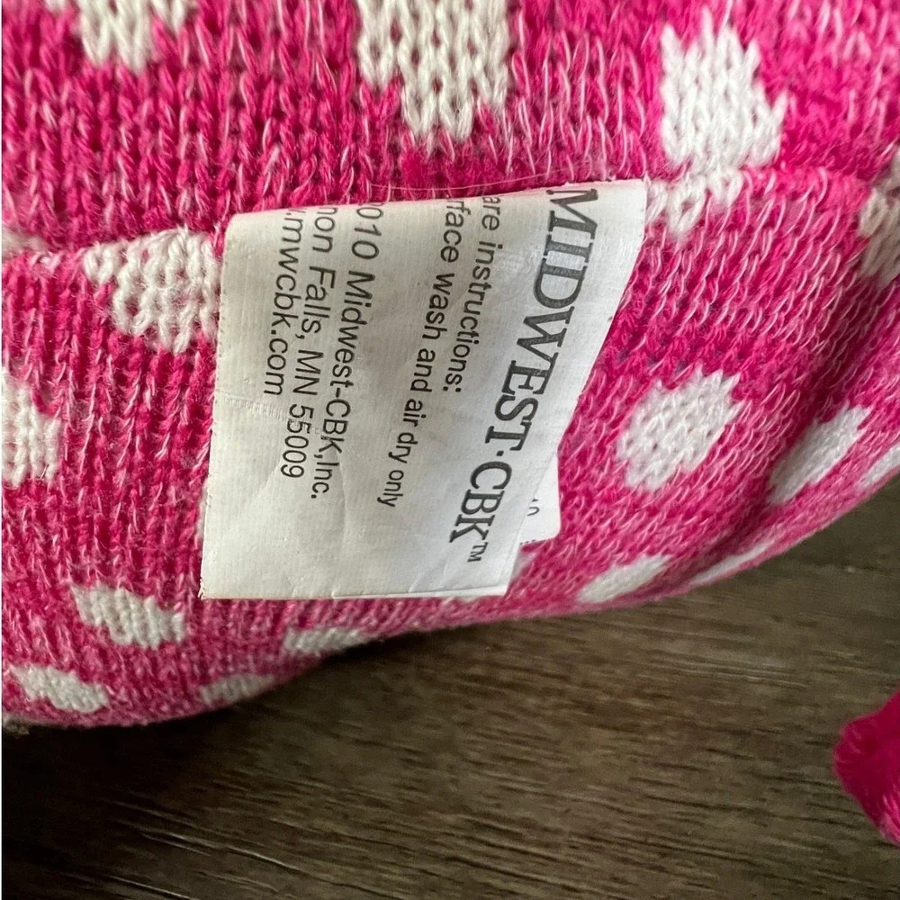 Pink Polka Dot Pig Knit Plush ‎ Sock Monkey Style Scarf Hat Toy